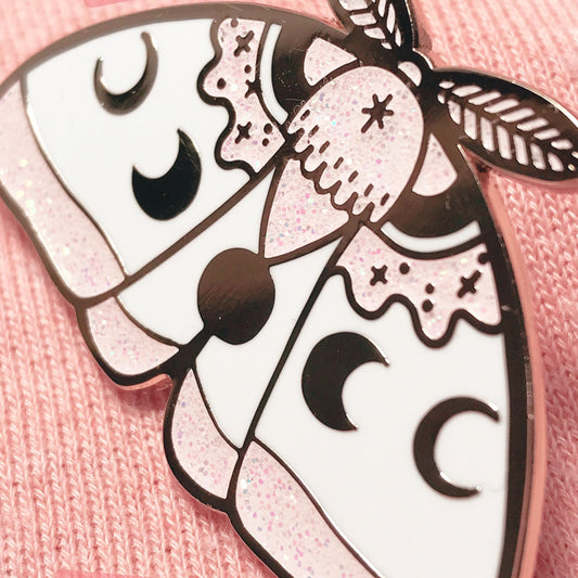 Glitter Pink Moon Moth Pin