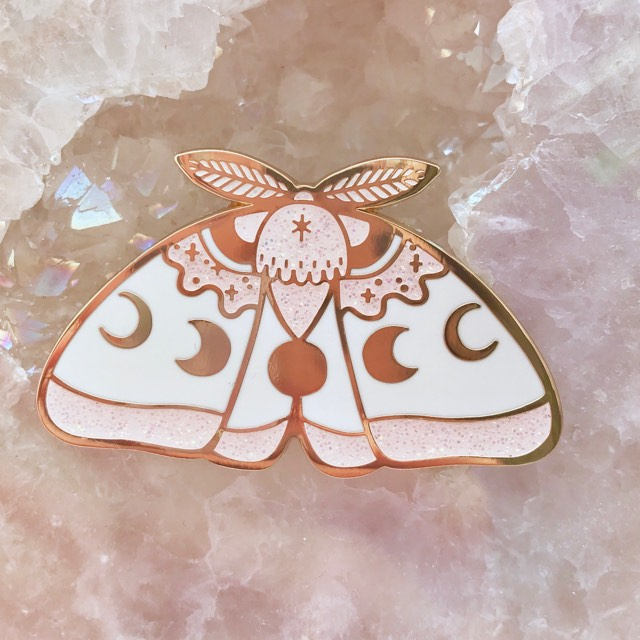 Glitter Pink Moon Moth Pin